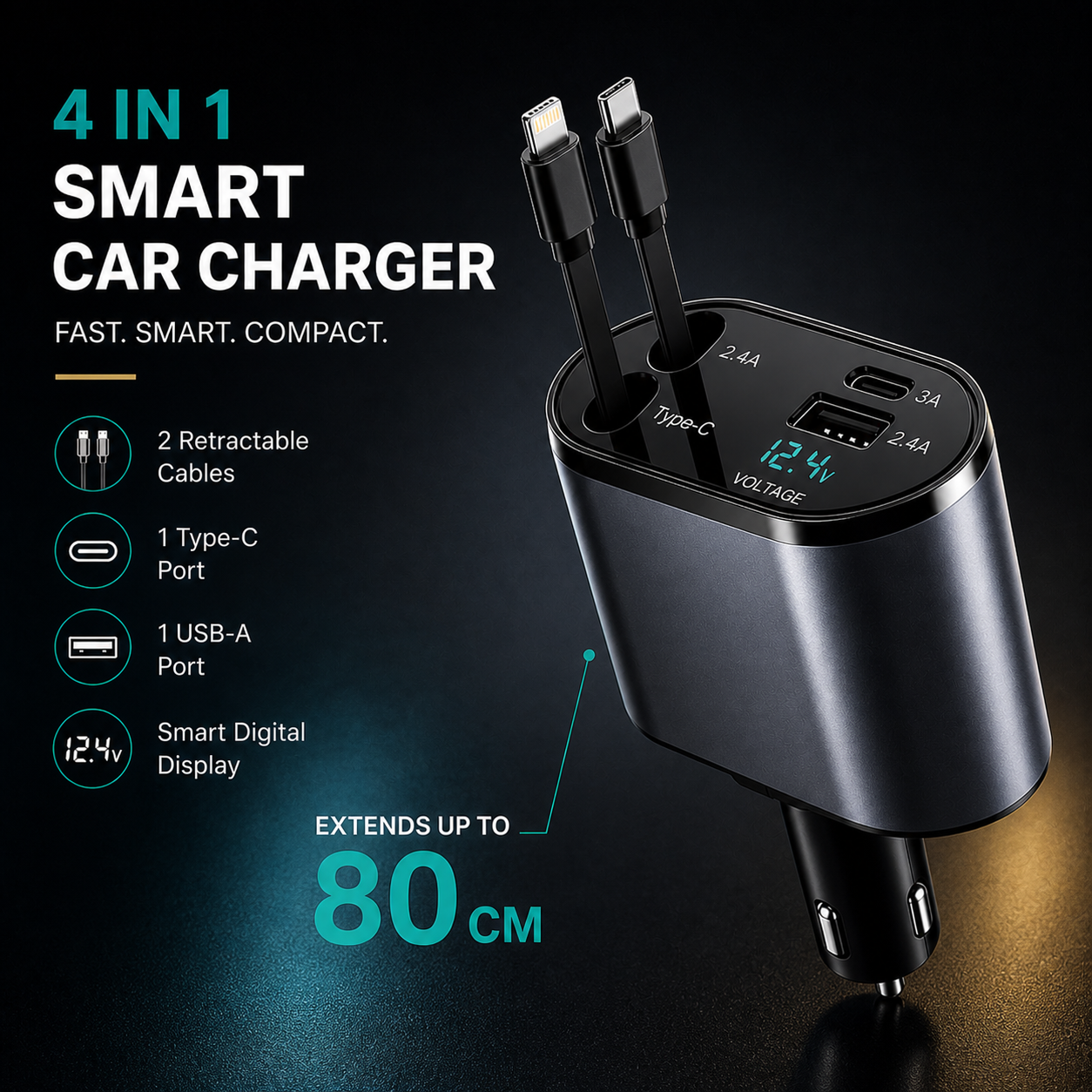 PureLink™ 4-in-1 Retractable Car Charger